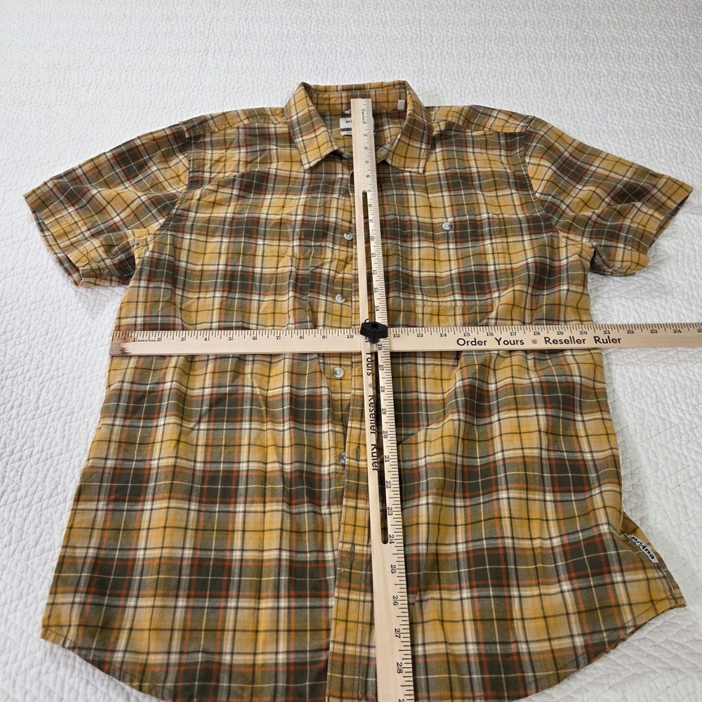 Prana Large Plaid Short Sleeve Button Up Shirt Mustard Yellow Organic Cotton - Picture 3 of 4